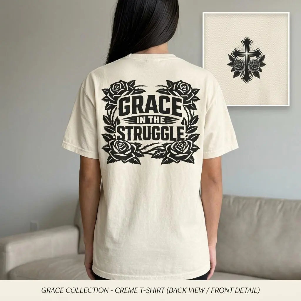 Grace in the Struggle Comfort Colors Tee | Christian Streetwear | Vintage Christian Apparel | Floral Cross Shirt | Floral Faith Shirt