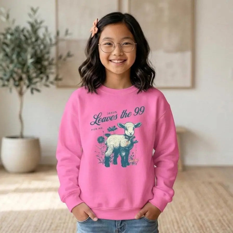 Leaves the 99 Lamb Sweatshirt | Faith Gift for Boys Girls | Youth Christian Crewneck | Youth Faith Gift | Kids Crewneck |