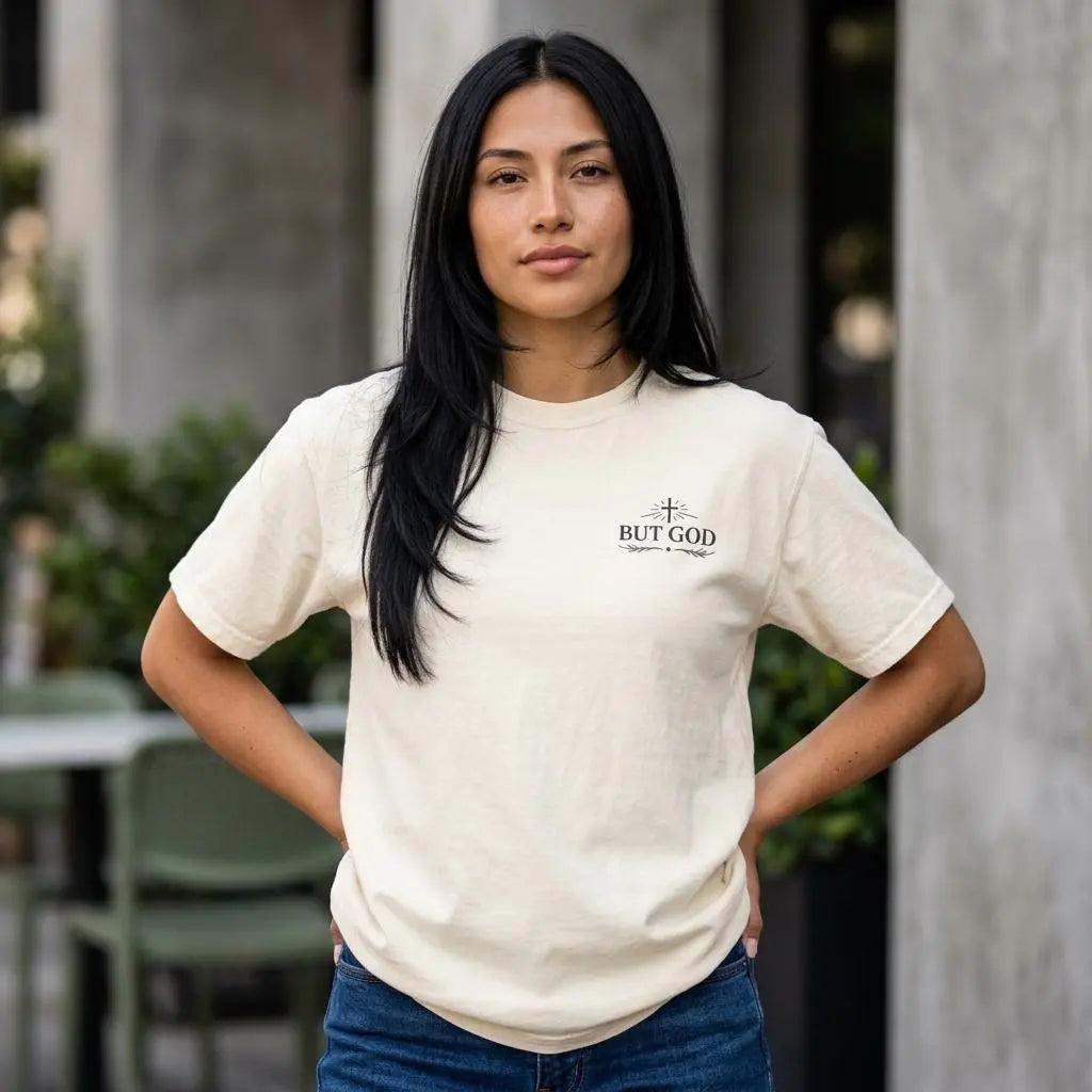 Live Your Testimony T-Shirt | But God Cross Inspirational Christian Tee