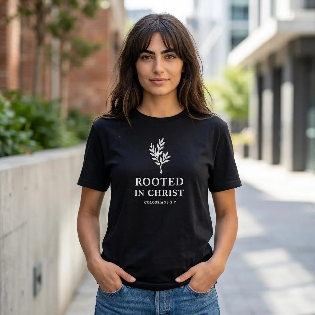 Rooted in Christ T-Shirt | Faith Tee | Bible Verse T-Shirt | Faith-Based Gift for Women | Christian Comfort Colors