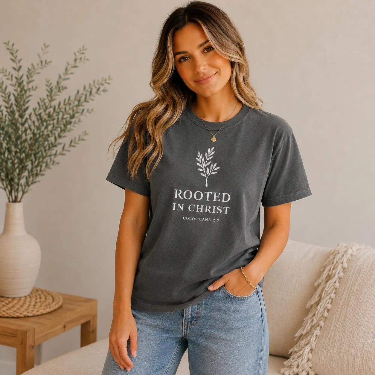 Rooted in Christ T-Shirt | Faith Tee | Bible Verse T-Shirt | Faith-Based Gift for Women | Christian Comfort Colors