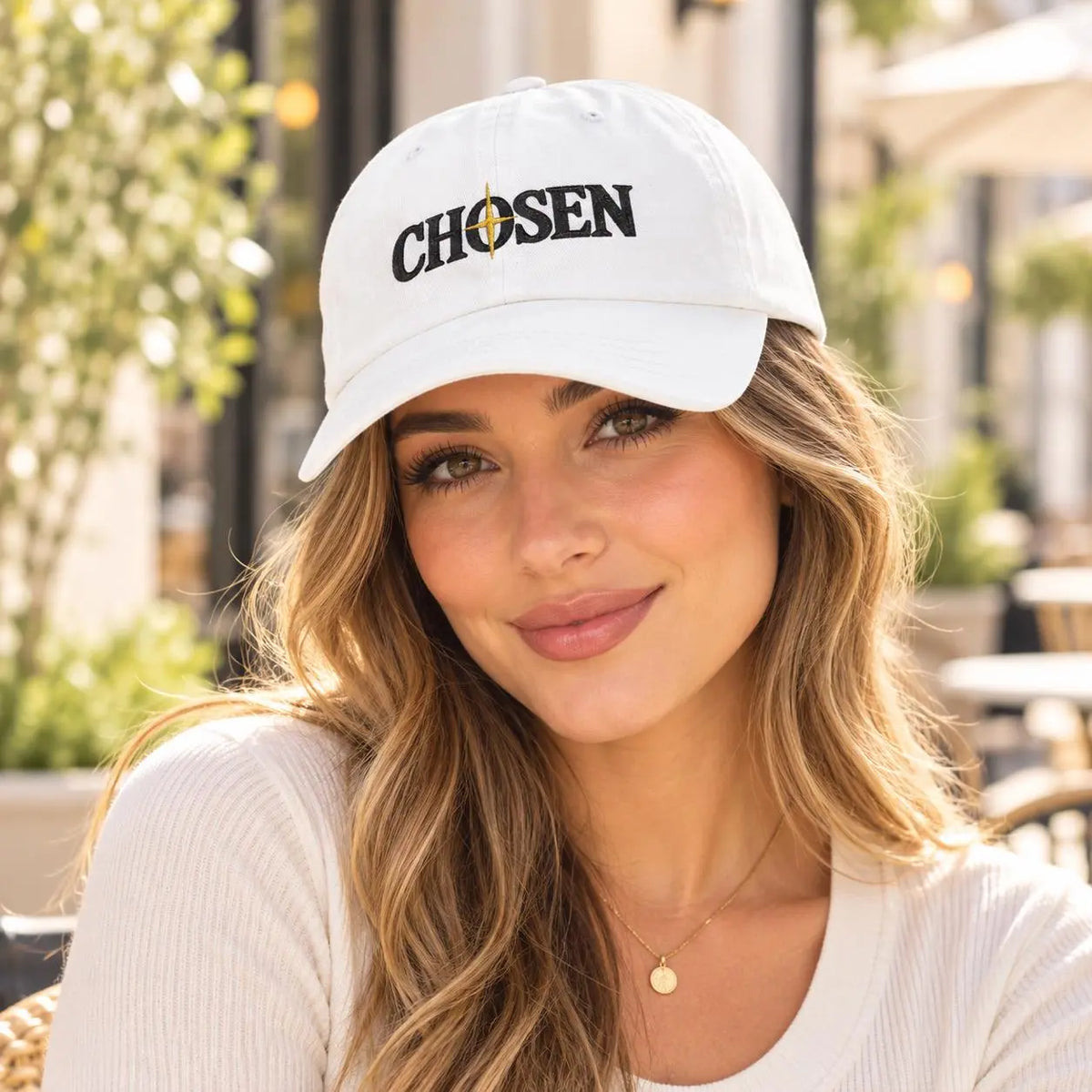 CHOSEN compass logo Cap | Embroidered dad hat, white adjustable