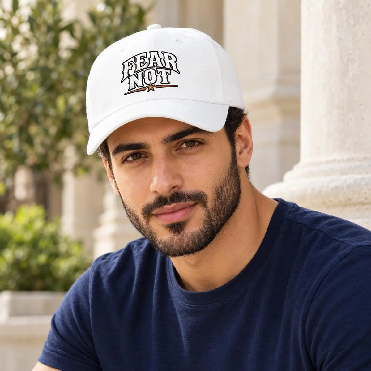 Fear Not embroidered dad cap | White baseball hat, vintage lettering