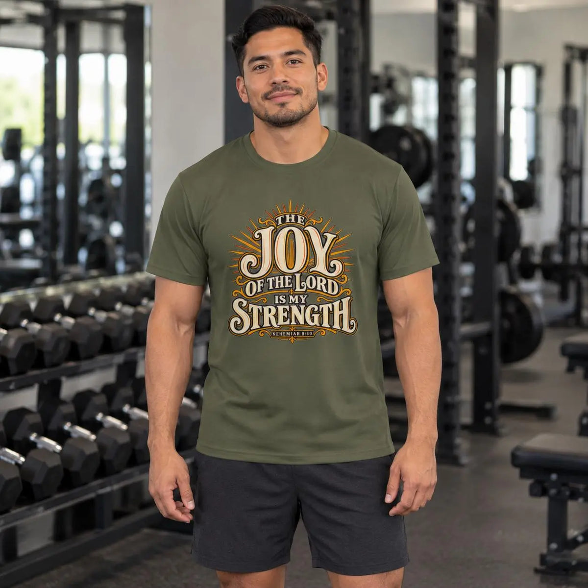 The Joy of the Lord Is My Strength Shirt, Men's Christian Performance Gym Tee, Christian Scripture Apparel, Christian Gym Apparel