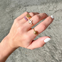 White Enamel Cross Ring