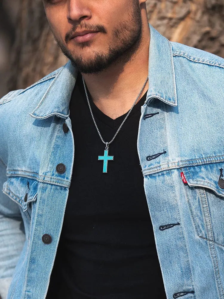 Turquoise Cross Pendant Necklace RTZN
