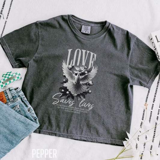 Love Bible Verse Top, Christian Comfort Colors Shirt, Cropped T-Shirt, boxy tee, cropped tee shirt, Cropped Tee, Christian Graphic Tee