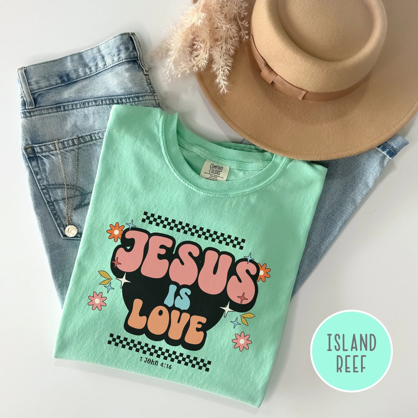 Comfort Colors Jesus is Love Tee, Groovy Jesus Shirt, Vintage Christian Shirt, Christian Aesthetic, Bible Verse Shirt, christian crewneck