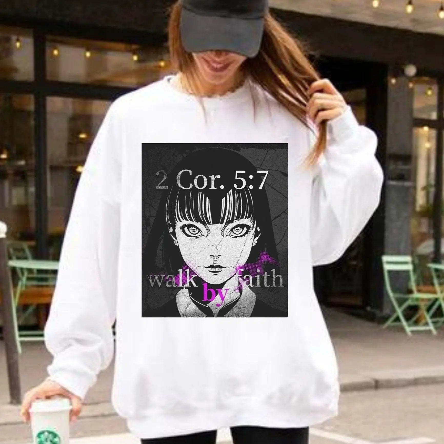 Walk by Faith Sweatshirt, Christian Anime, anime Jesus, christian streetwear, trendy christian tee, worship sweatshirt, church sweatshirt