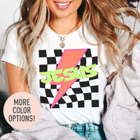 Jesus Neon Checkered Tee