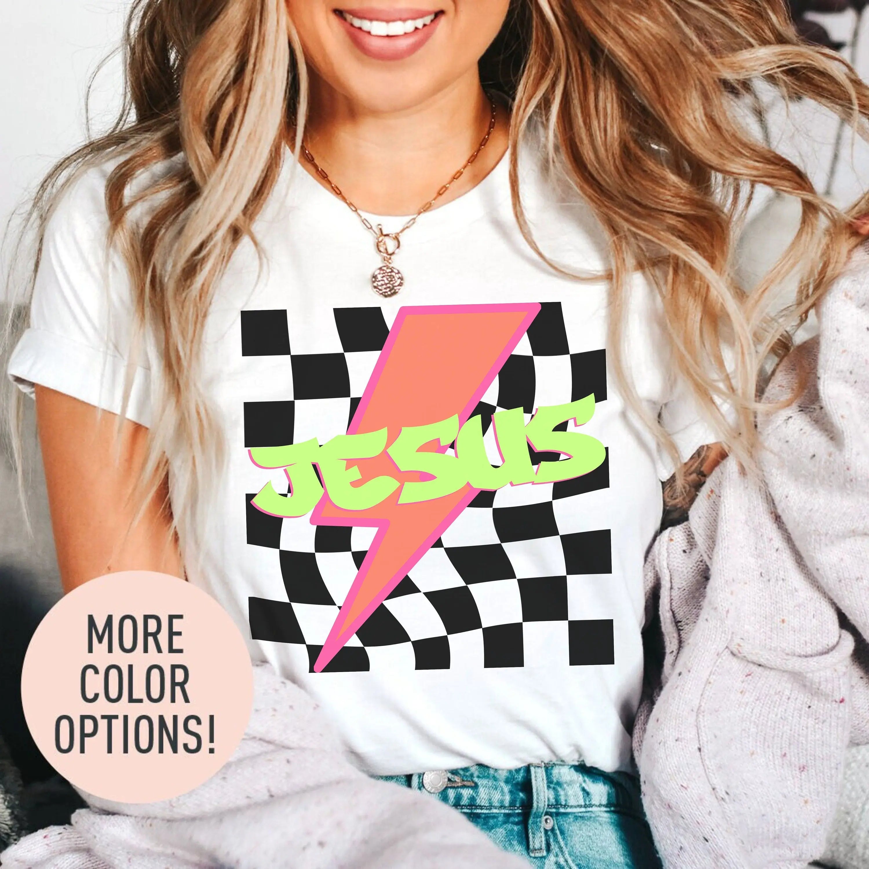 Jesus Neon Checkered Tee