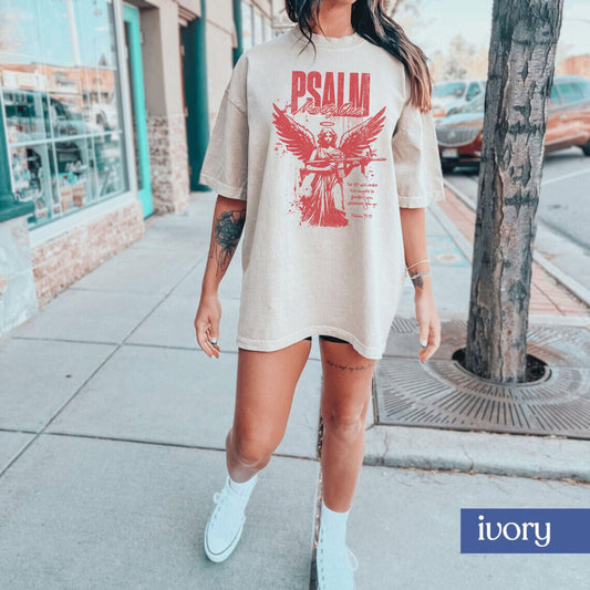 Psalm 91 Angel T Shirt, Comfort Colors Christian Tee, Faith and Strength Shirt, Warrior Angel Christian Apparel