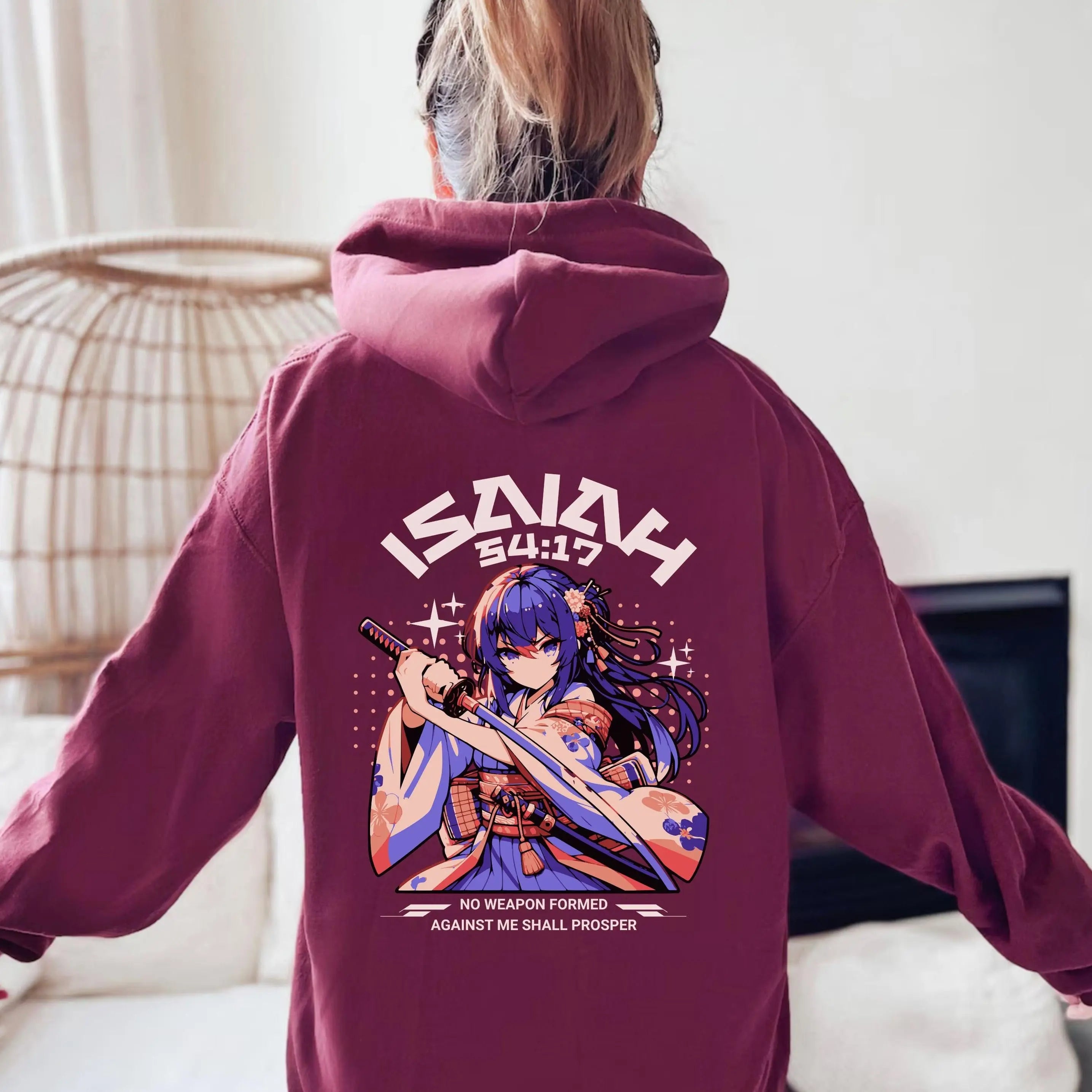 Women's Christian Hoodie, Aesthetic Faith Apparel, Christian Gift, Isaiah 54, Trendy Christian Sweatshirt , Words on Back Bible Verse Hoodie