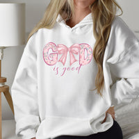 God is Good Coquette Pink Bow Hoodie, Christian Faith Sweatshirt, Religious Gift, Cute Pullover, Women's Christian Hoodie, Worship Apparel