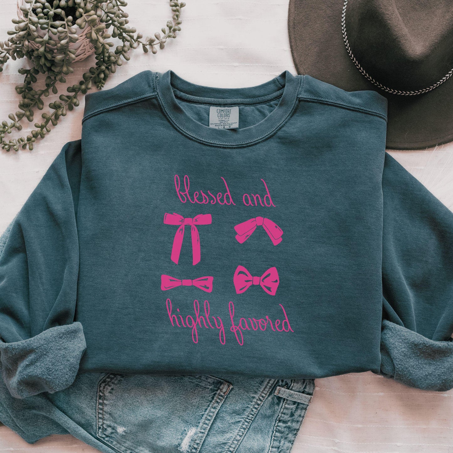 Christian Sweatshirt: Blessed and Highly Favored, Religious Apparel