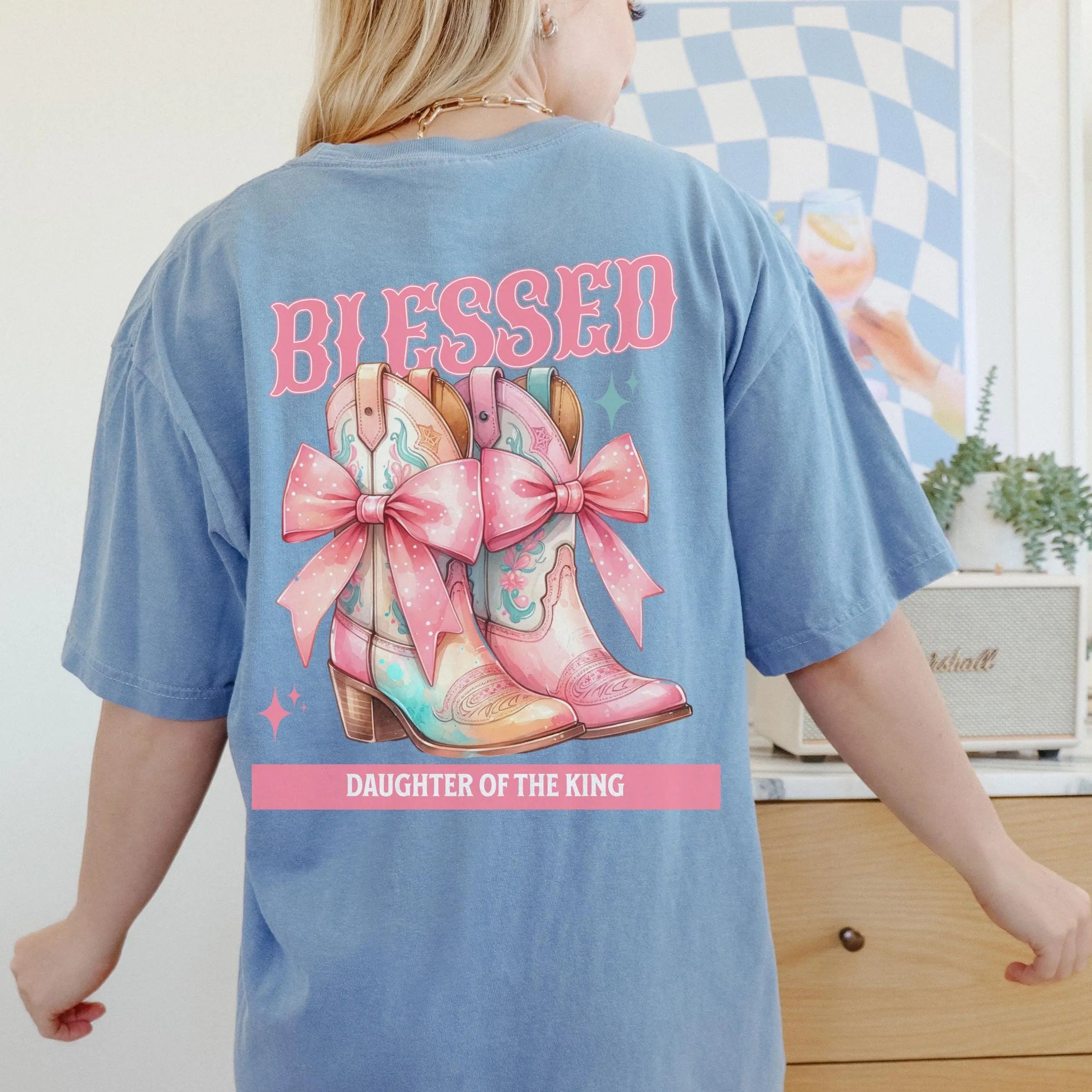 Blessed Cowboy Boots Christian Women's T-shirt, Religious Graphic Tee, Faith Apparel, Homestead mom shirt, Christian Coquette shirt