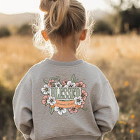 Youth Blessed Sweatshirt - "Blessed" Floral Design, Cozy Gift, Spring Fashion, Youth Apparel, Inspirational Style, Everyday Comfort