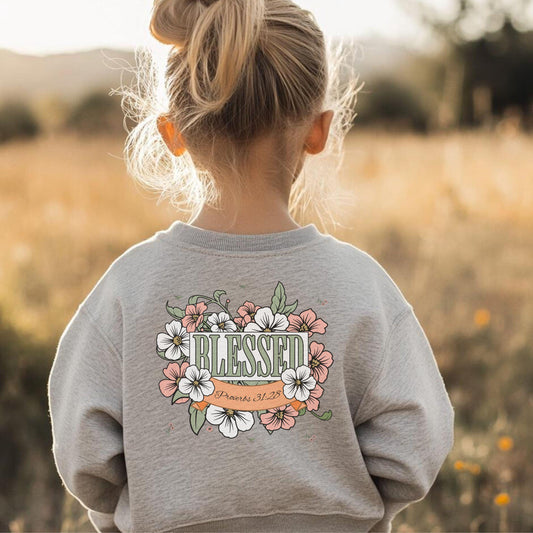Youth Blessed Sweatshirt - "Blessed" Floral Design, Cozy Gift, Spring Fashion, Youth Apparel, Inspirational Style, Everyday Comfort
