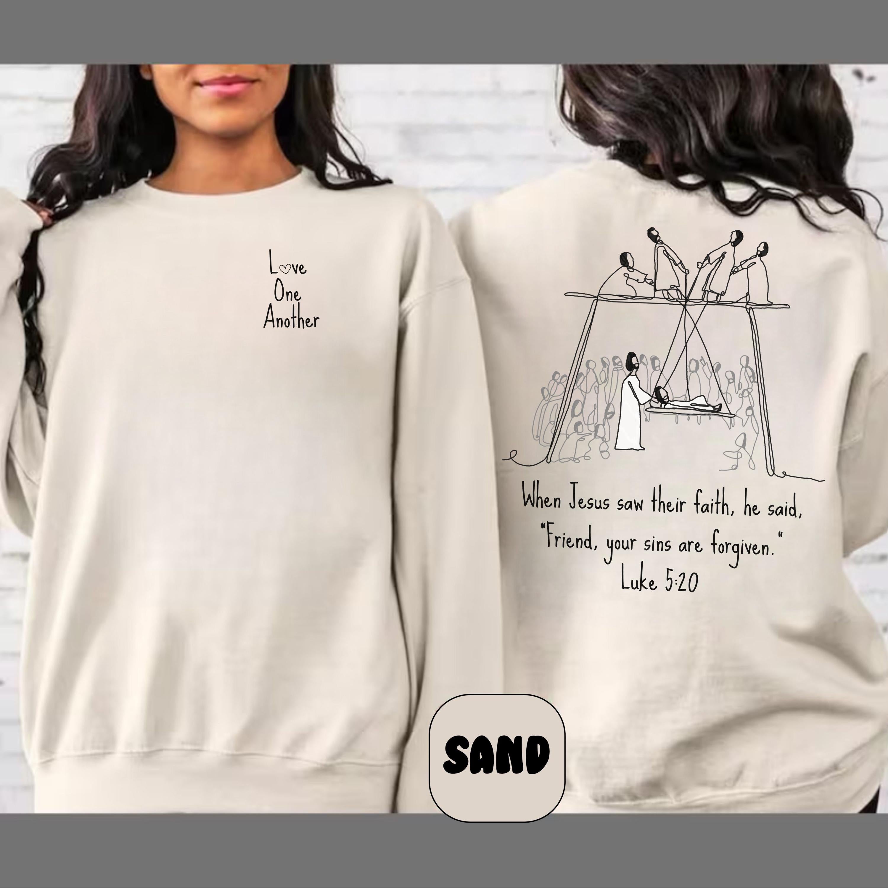 Luke 5:20 sweatshirt, Christian Line art sweatshirt, christian mom gift, youth pastor gift, Bible Verse Apparel, trendy Christian Clothing,