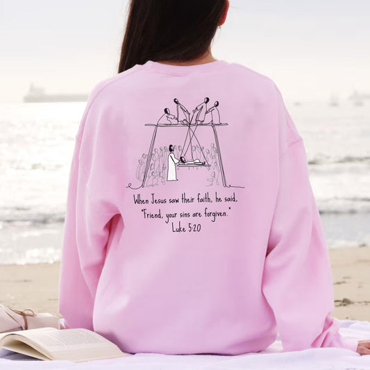 Luke 5:20 sweatshirt, Christian Line art sweatshirt, christian mom gift, youth pastor gift, Bible Verse Apparel, trendy Christian Clothing,