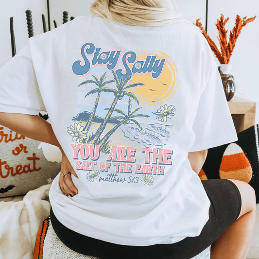 Stay Salty Christian Beach shirt, Trendy christian tee, Christian beach vibes, Vacation Graphic Top, Christian Summer Apparel, Jesus apparel