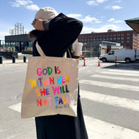 Christian Cotton Canvas Tote Bag - God is Within Her - Christian Woman Gift Bag, new christian gift Bag, Bible bag, christian mom gift