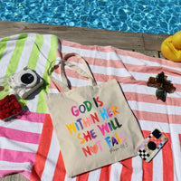 Christian Cotton Canvas Tote Bag - God is Within Her - Christian Woman Gift Bag, new christian gift Bag, Bible bag, christian mom gift
