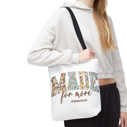 Made for More Bible Verse Tote Bag, Inspirational Christian Handbag, Women's Shoulder Bag, Scripture Carryall, Religious Grocery Tote, Faith