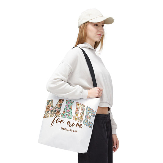 Made for More Bible Verse Tote Bag, Inspirational Christian Handbag, Women's Shoulder Bag, Scripture Carryall, Religious Grocery Tote, Faith