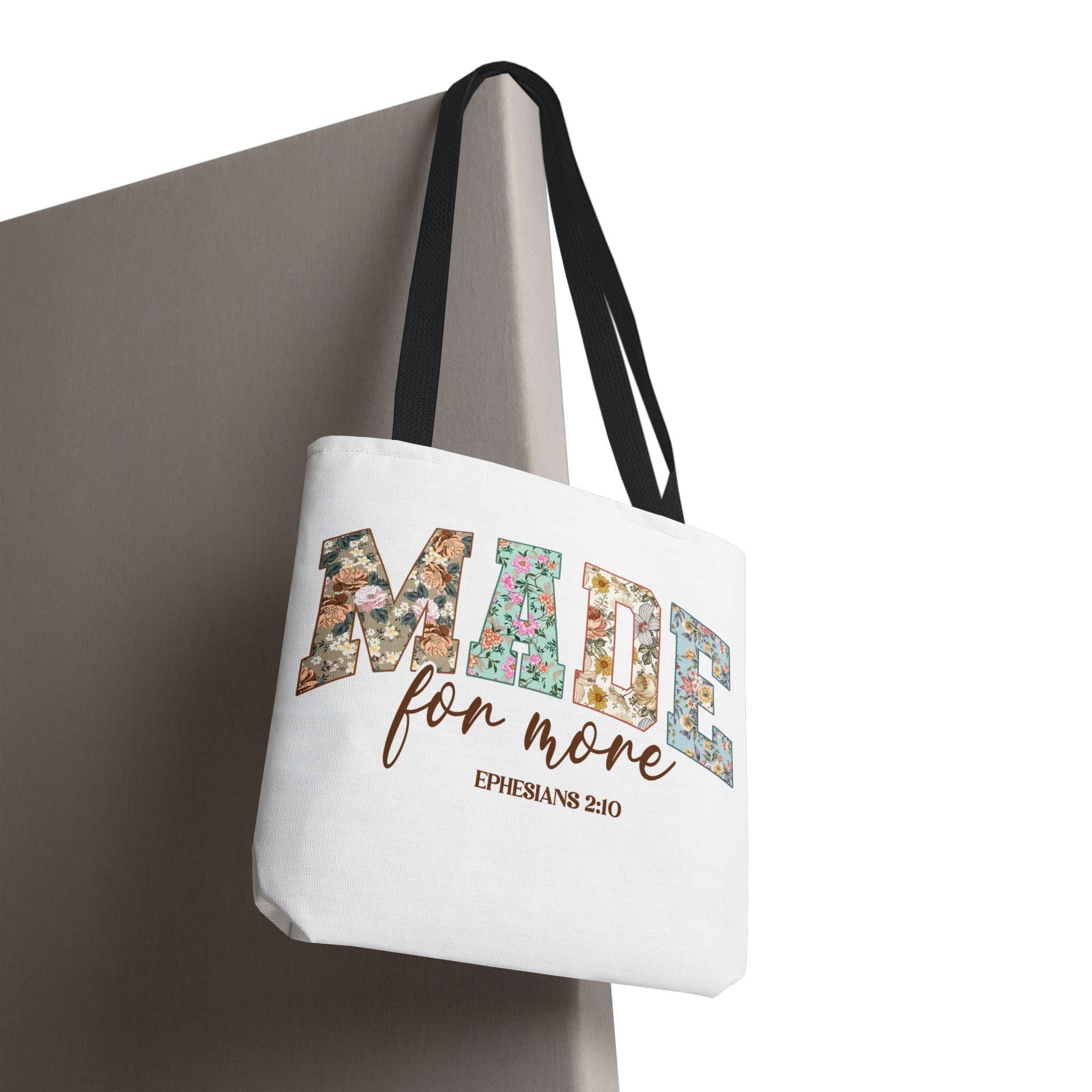 Made for More Bible Verse Tote Bag, Inspirational Christian Handbag, Women's Shoulder Bag, Scripture Carryall, Religious Grocery Tote, Faith
