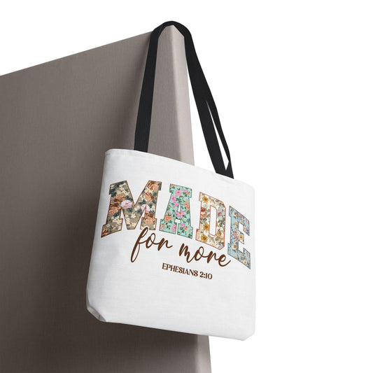 Made for More Bible Verse Tote Bag, Inspirational Christian Handbag, Women's Shoulder Bag, Scripture Carryall, Religious Grocery Tote, Faith