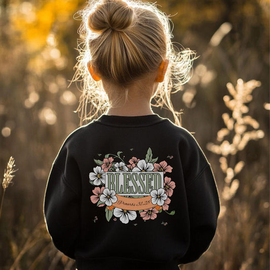 Youth Blessed Sweatshirt - "Blessed" Floral Design, Cozy Gift, Spring Fashion, Youth Apparel, Inspirational Style, Everyday Comfort