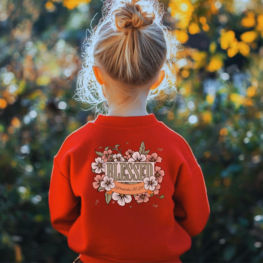 Youth Blessed Sweatshirt - "Blessed" Floral Design, Cozy Gift, Spring Fashion, Youth Apparel, Inspirational Style, Everyday Comfort