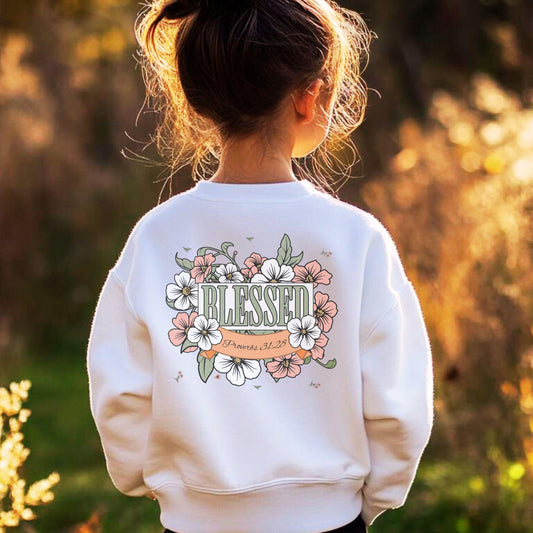 Youth Blessed Sweatshirt - "Blessed" Floral Design, Cozy Gift, Spring Fashion, Youth Apparel, Inspirational Style, Everyday Comfort