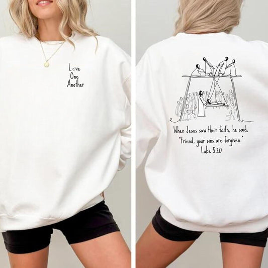 Luke 5:20 sweatshirt, Christian Line art sweatshirt, christian mom gift, youth pastor gift, Bible Verse Apparel, trendy Christian Clothing,