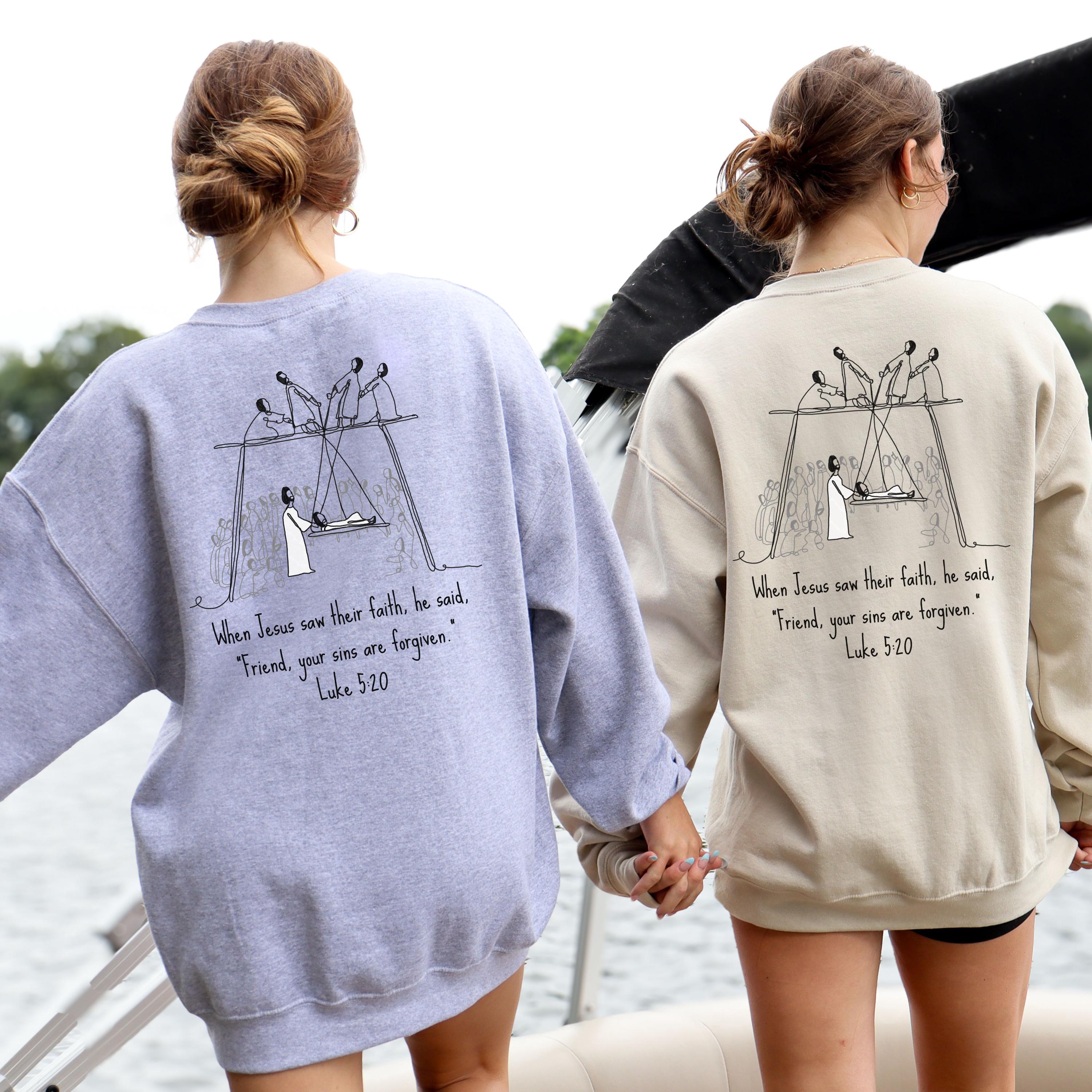 Luke 5:20 sweatshirt, Christian Line art sweatshirt, christian mom gift, youth pastor gift, Bible Verse Apparel, trendy Christian Clothing,