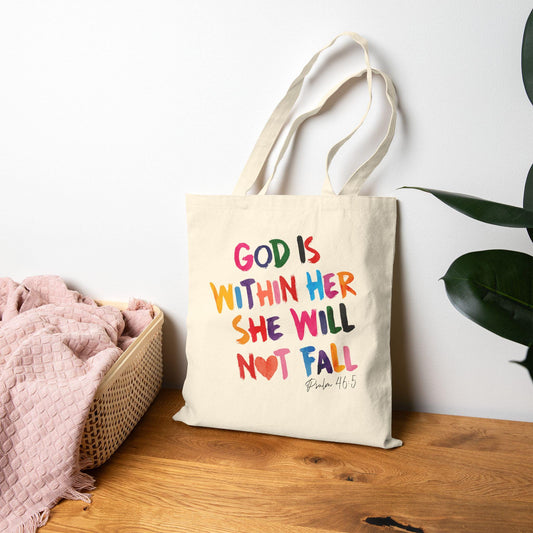 Christian Cotton Canvas Tote Bag - God is Within Her - Christian Woman Gift Bag, new christian gift Bag, Bible bag, christian mom gift