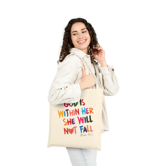 Christian Cotton Canvas Tote Bag - God is Within Her - Christian Woman Gift Bag, new christian gift Bag, Bible bag, christian mom gift