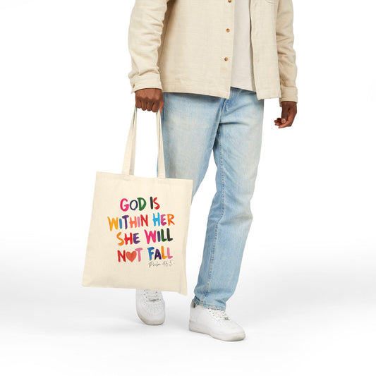 Christian Cotton Canvas Tote Bag - God is Within Her - Christian Woman Gift Bag, new christian gift Bag, Bible bag, christian mom gift