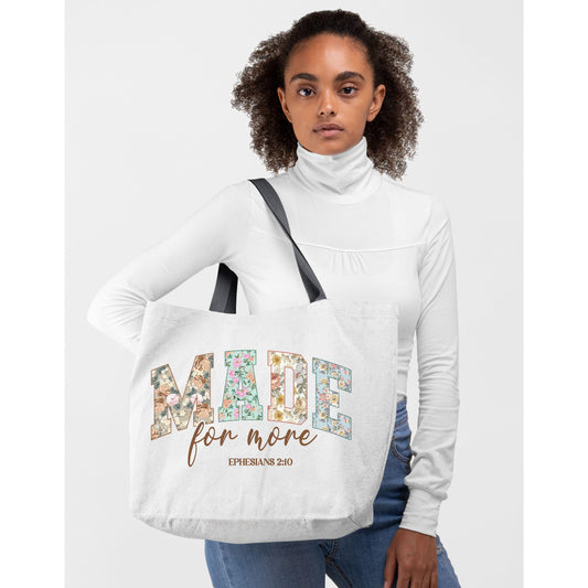 Made for More Bible Verse Tote Bag, Inspirational Christian Handbag, Women's Shoulder Bag, Scripture Carryall, Religious Grocery Tote, Faith