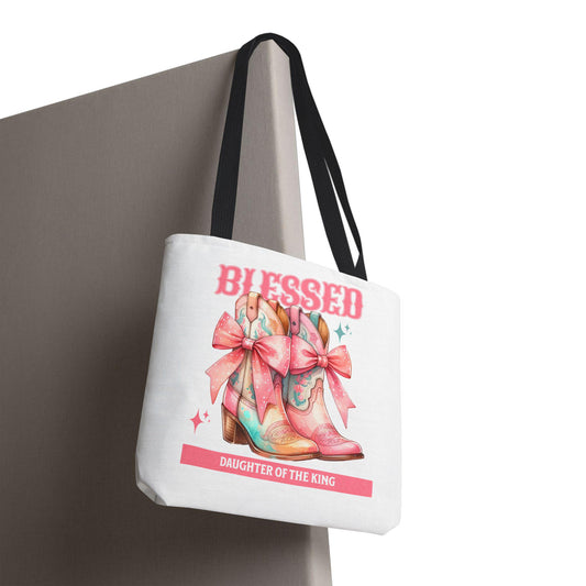 Christian Blessed Tote Bag, Daughter of the King Gift Bag, Inspirational Shoulder Bag, Religious Cotton Tote, Christian Women's Tote, Faith