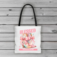 Christian Blessed Tote Bag, Daughter of the King Gift Bag, Inspirational Shoulder Bag, Religious Cotton Tote, Christian Women's Tote, Faith