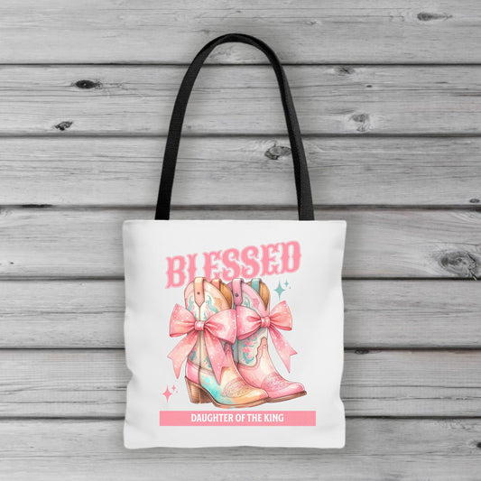 Christian Blessed Tote Bag, Daughter of the King Gift Bag, Inspirational Shoulder Bag, Religious Cotton Tote, Christian Women's Tote, Faith