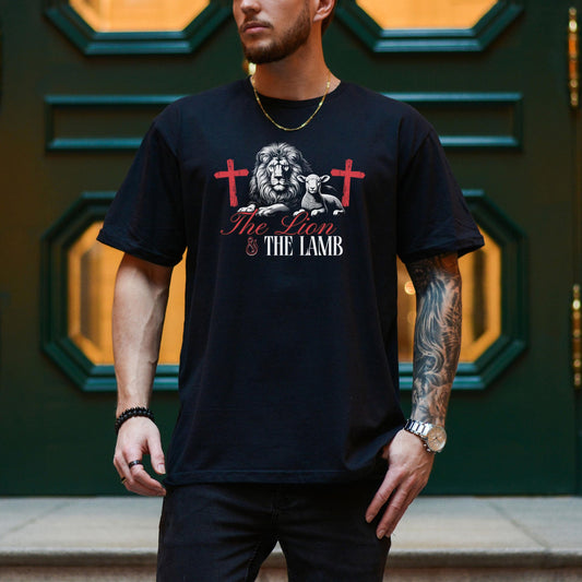 Lion and the Lamb Christian Comfort Colors Tee, Christian Men's T-shirt, Biblical Graphic Shirt, Faith Inspired top, Christian gift for dad