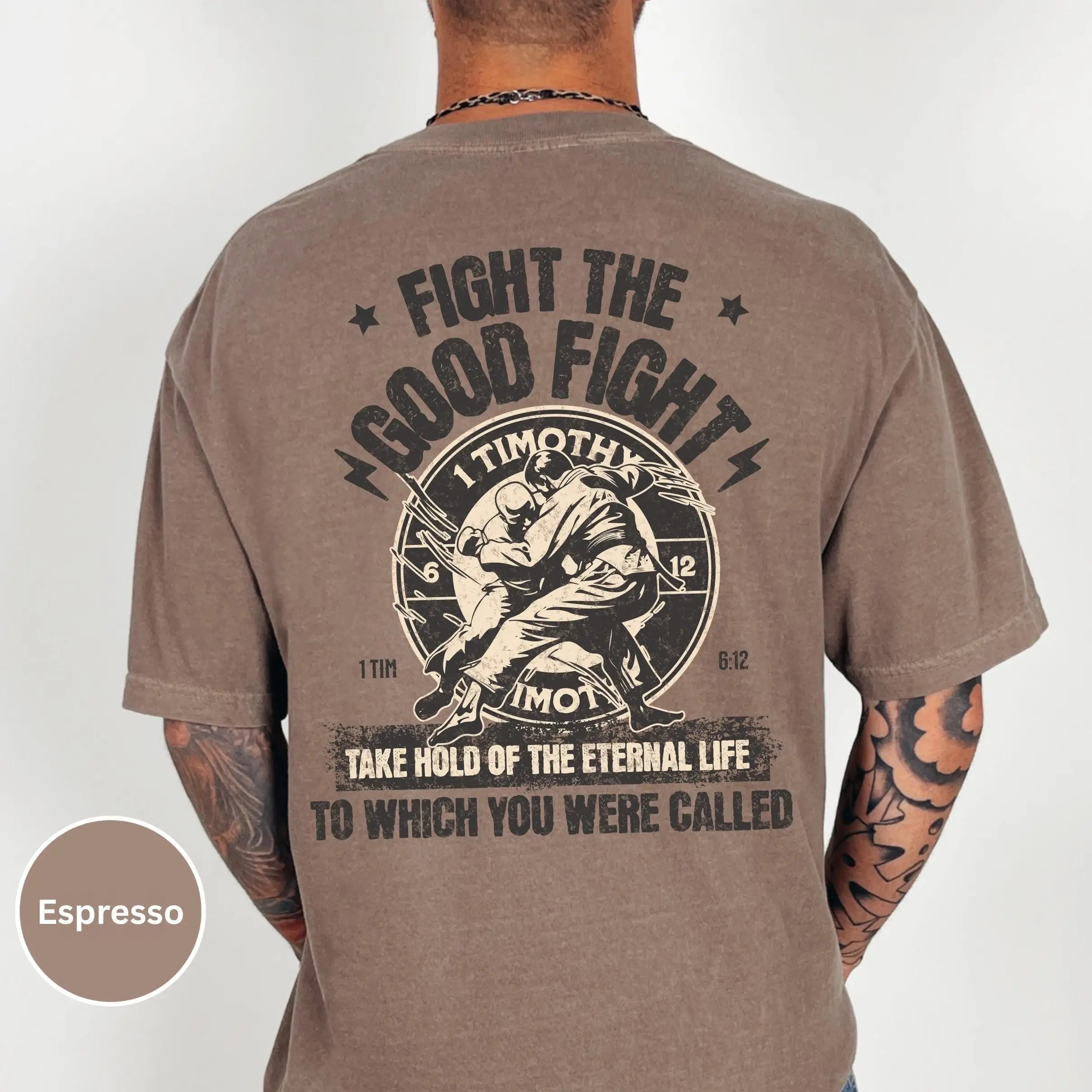 Fight the Good Fight Christian Tee, mens Christian Apparel, Religious Graphic Tee for men, Christian warrior, Faithful Warrior Mens T-shirt