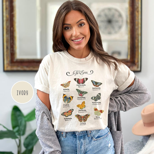 Christian shirt in Spanish Comfort colors, Gift for latina, Cristiana tshirt, Butterfly shirt, lain faith based tee, Spanish Christian top