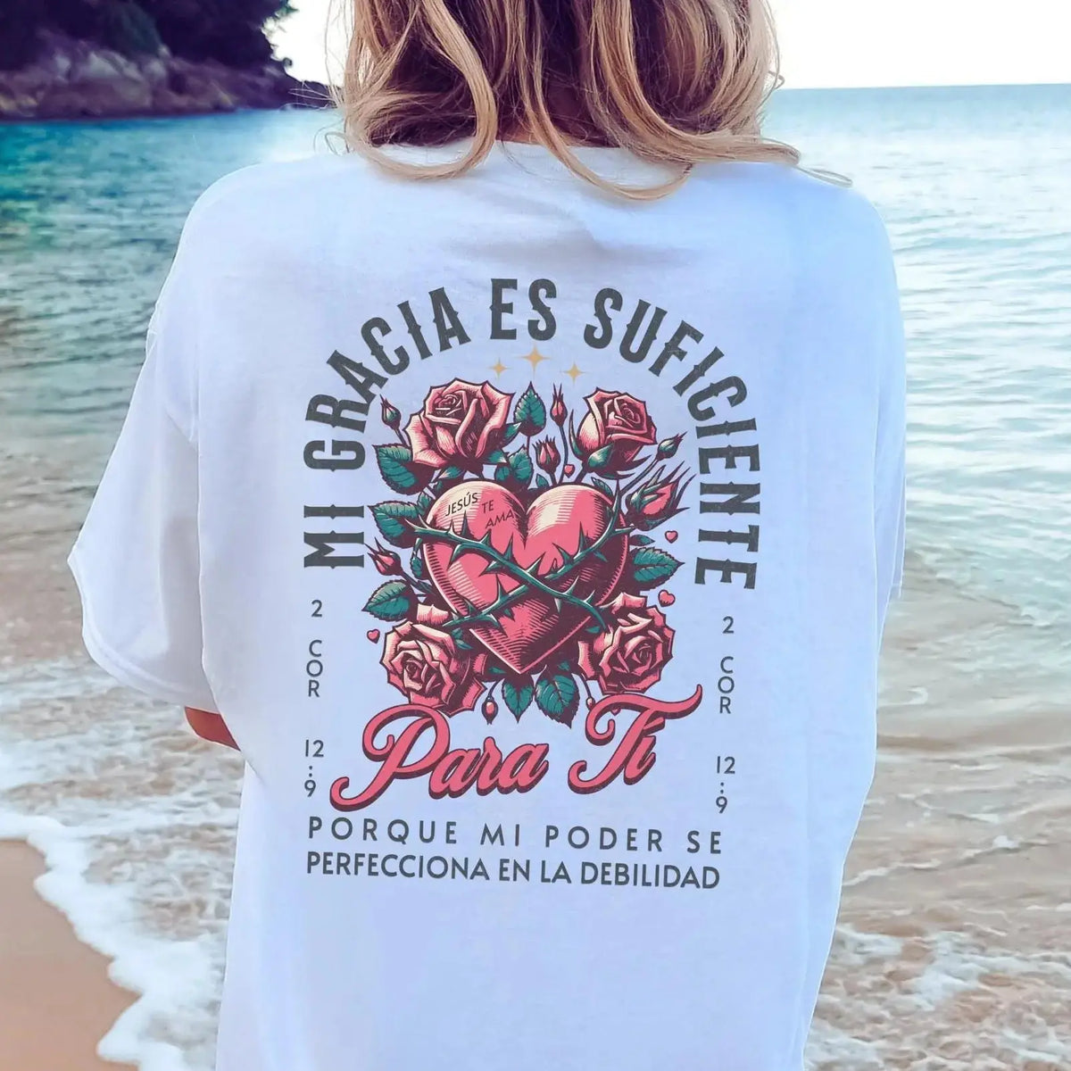 My Grace is Sufficient Spanish Bible Verse Christian T-shirt, Jesus tee, Latin Christian shirt, Hispanic Catholic Clothing, Sagrado Corazon
