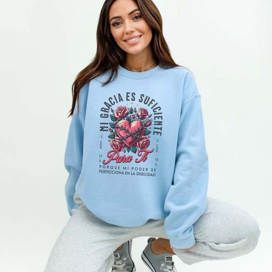 Spanish Christian Sweatshirt, My grace is sufficient gift, Mexican mom Gift, Spanish Language Top, Church apparel, gift for christian mom