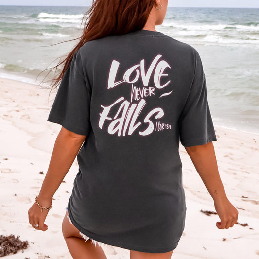 Love never Fails Comfort Colors® Christian Shirt, Jesus lover gift, Boho Christian Shirt, Religious top, Trendy Christian Oversized T-Shirt