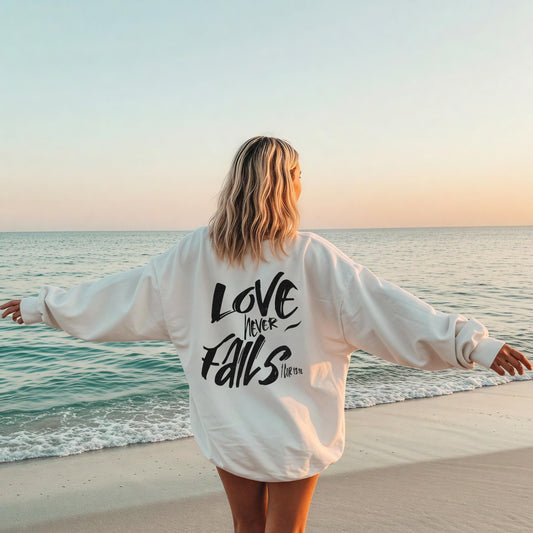 Love Never Fails Comfort Colors Sweatshirt, Bible Verse Apparel, Christian Long Sleeve, Christian gift, Bible Verse Shirt, Jesus sweatshirt
